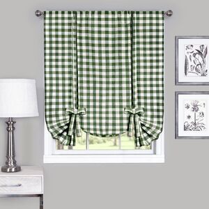 Buffalo Sage Plaid Modern Window Curtain Panel : 42" x 63" Tie Up Shade - Single
